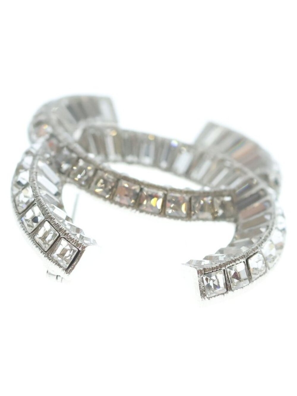 Chanel CC Logo Line Stone Pin Brooch Pin Badge Silver - Picture 4 of 6